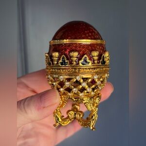 Joan Rivers Ornate Red & Gold Jeweled Egg Trinket Box